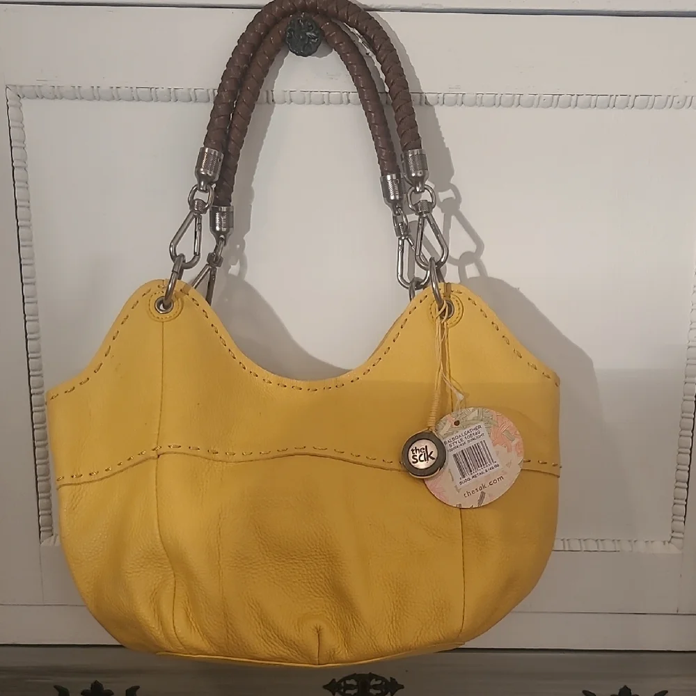 The Sak Yellow Leather Shoulder Bag with Brown Handles - Picture 2 of 11